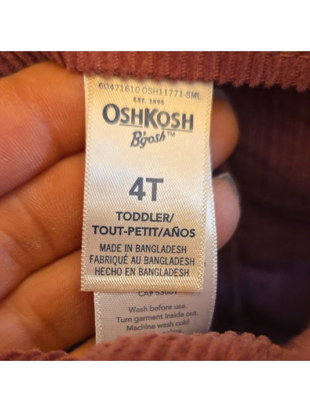 OshKosh B'gosh Kids Corduroy Overalls - Burgundy